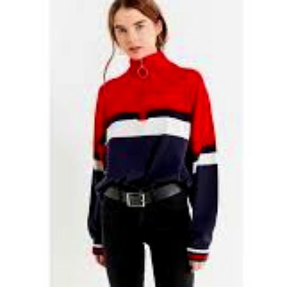 Urban Outfitters Navy Red White Three Quarter Zip Sweater Size Small - Picture 1 of 9